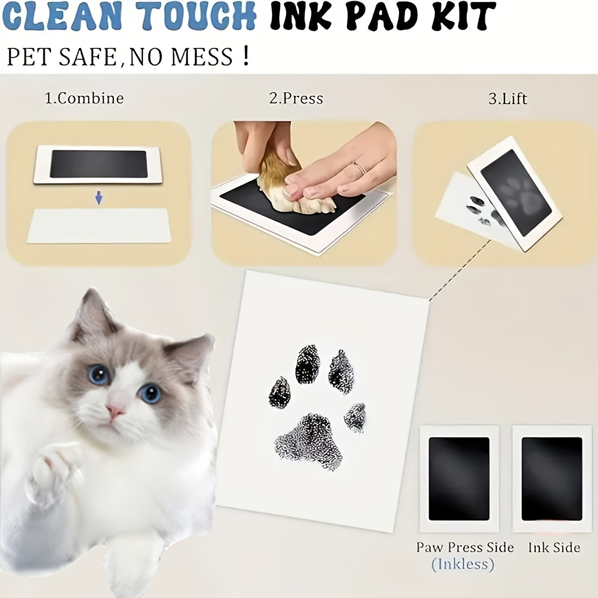 Pet Paw Print Keepsake Kit for Dogs and Cats, 8pcs Listed Set with Quick-Dry Black Ink for Memory Crafts, Pet Memorials and Christmas Gifts