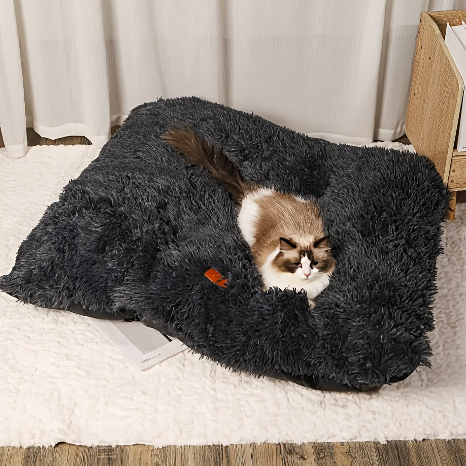 Plush Cat Bed with Resilient Soft Cushion, Light Grey Indoor Sleeping Nest in Five Sizes for Kittens, Maine Coons and Persian Cats