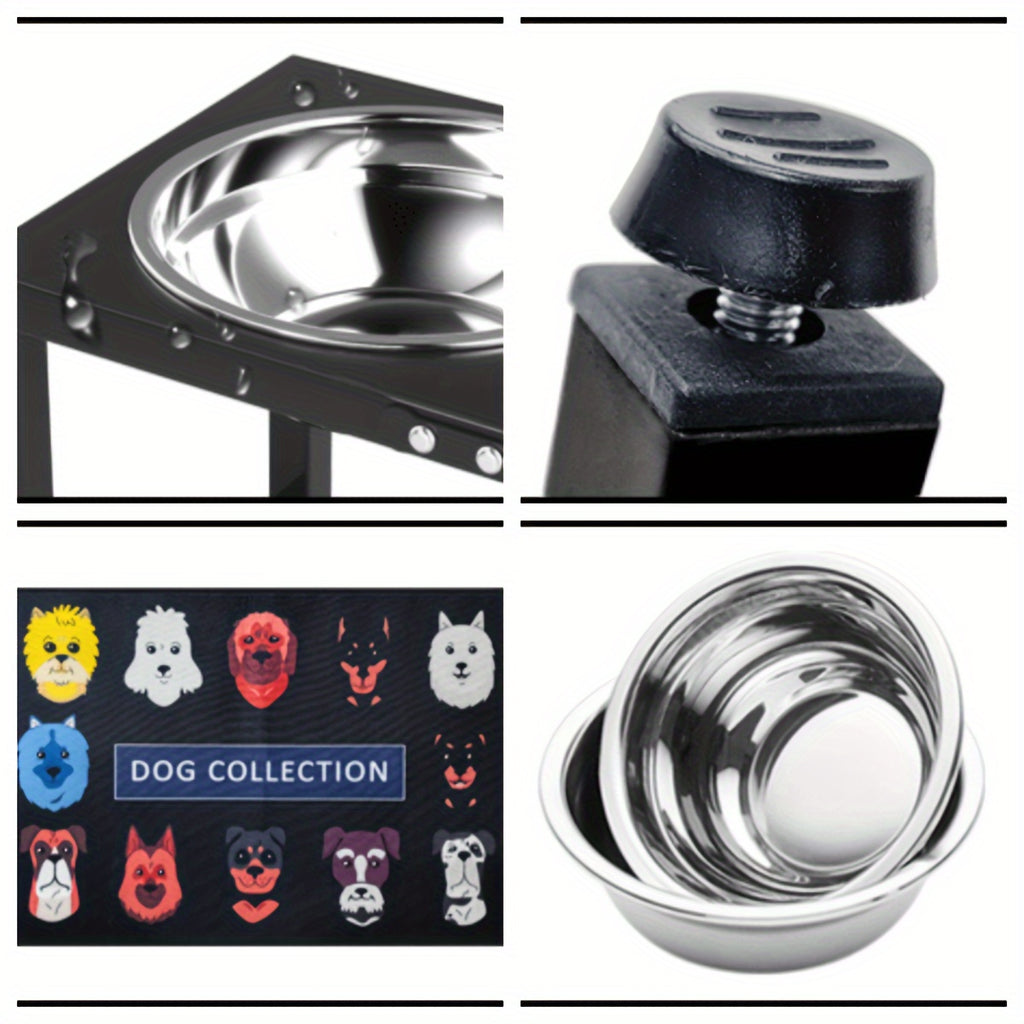 Raised Dog Feeding Station with Two 2L Stainless Steel Bowls, Metal Stand and Splash Mat for Large Dogs, 10 or 15.5 Inch Height Options