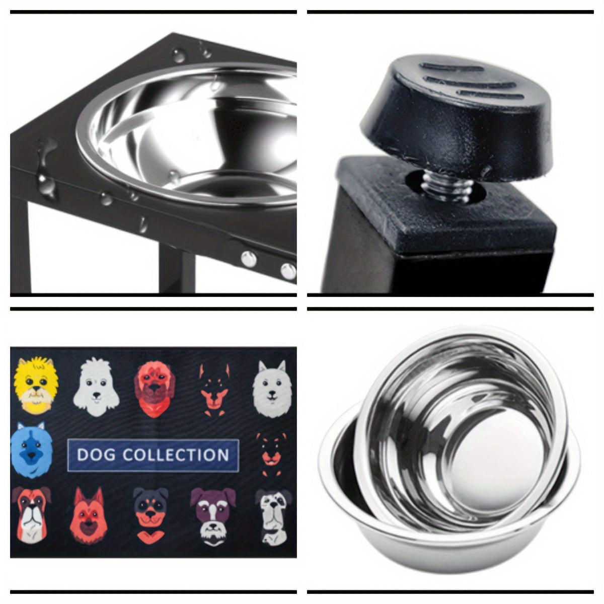 Raised Dog Feeding Station with Two 2L Stainless Steel Bowls, Metal Stand and Splash Mat for Large Dogs, 10 or 15.5 Inch Height Options