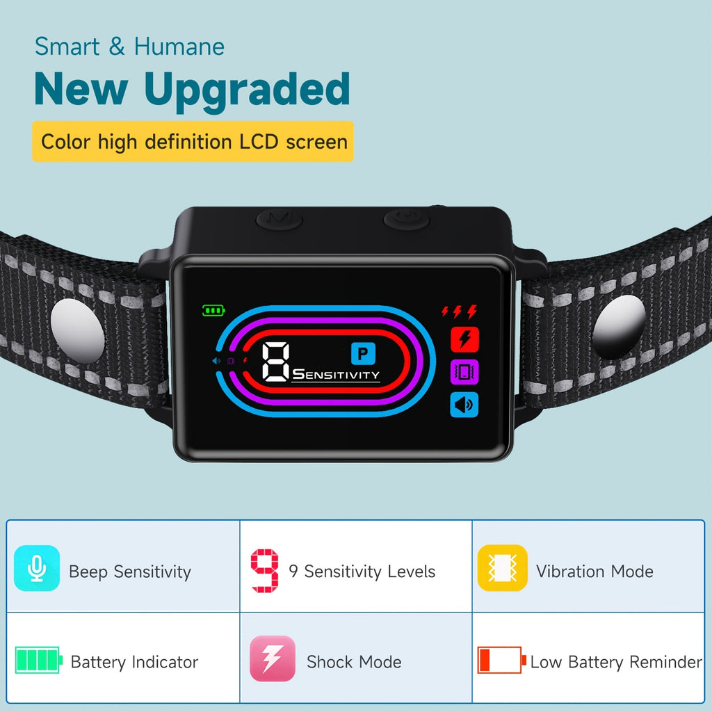 Magnetic Charging Bark Collar for Dogs with 9 Sensitivity Levels, Adjustable Fit, Vibration and Switchable Static Mode, 1 or 2 Pack Options