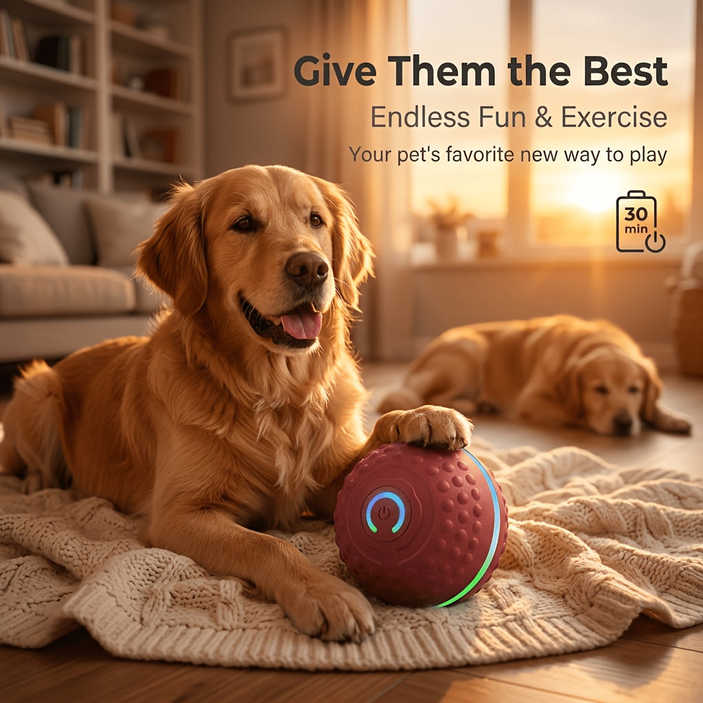 Electric Rolling Dog Toy Ball in Red, Automatic Moving Pet Ball for Interactive Chase Games, Supervised Playtime and Everyday Enrichment