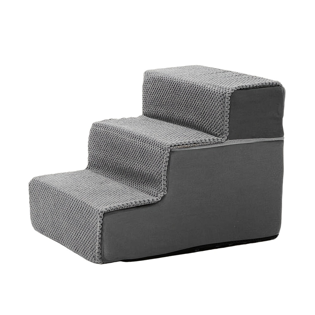 Right Angle Dog Stairs for Bed and Couch, Gray High-Density Foam Pet Steps with Non-Slip Design in 3, 4 or 5-Step Options for Dogs and Cats