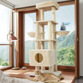 Cat Tree with Dual Hammocks, 65 Inch Six-Level Indoor Cat Tower with Natural Sisal Scratching Posts, Condo and Washable Top Perch