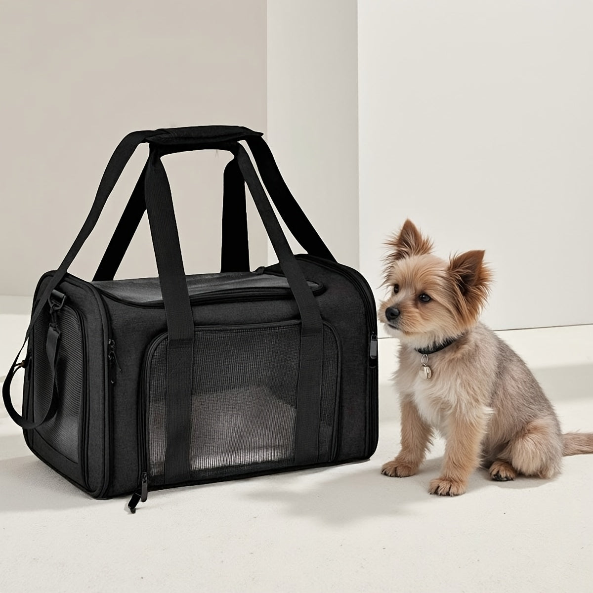 Large Foldable Cat Carrier for Cats and Puppies up to 25 lbs, Soft-Sided Pet Travel Cage in Grey or Black for Vet Visits and Everyday Trips
