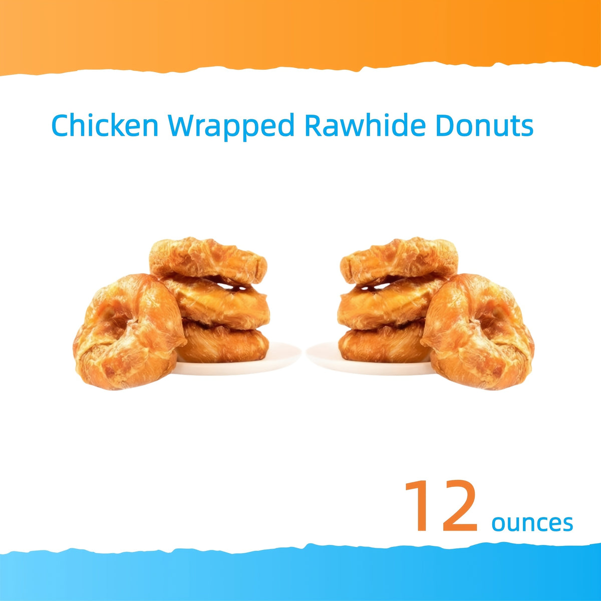Chicken Wrapped Rawhide Donuts for Dogs, Ring-Shaped Chew Treats for Small and Medium Dogs, 3 oz 2-Pack, 6 oz 4-Pack or 12 oz 8-Pack