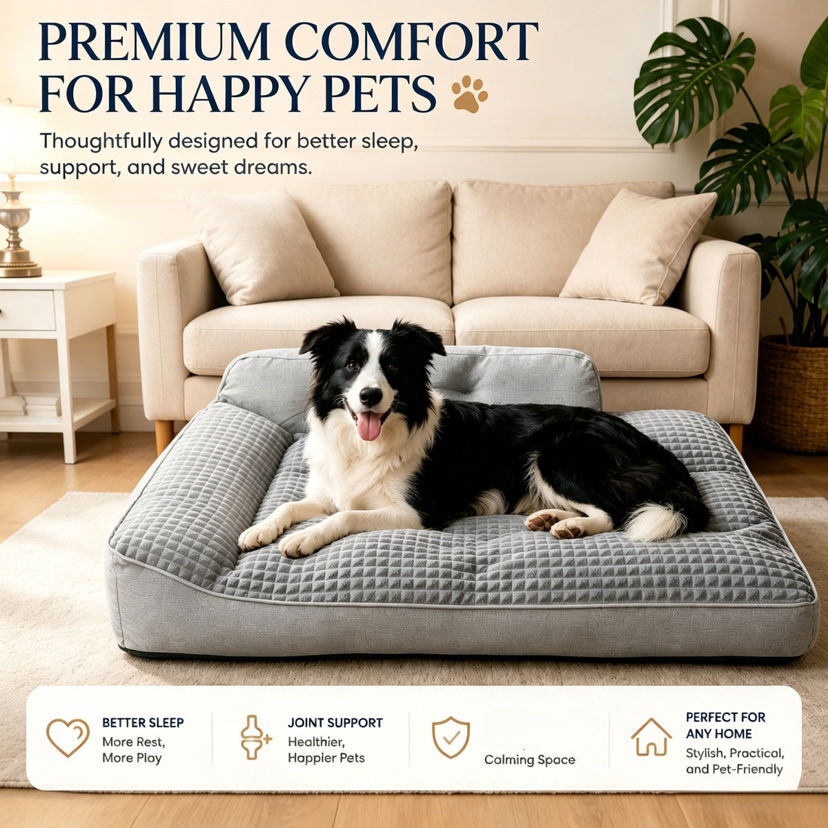 Bolster Orthopedic Dog Bed with Memory Foam and Egg Crate Cushioning, Gray Pet Sofa for Medium, Large and Senior Dogs in Four Sizes