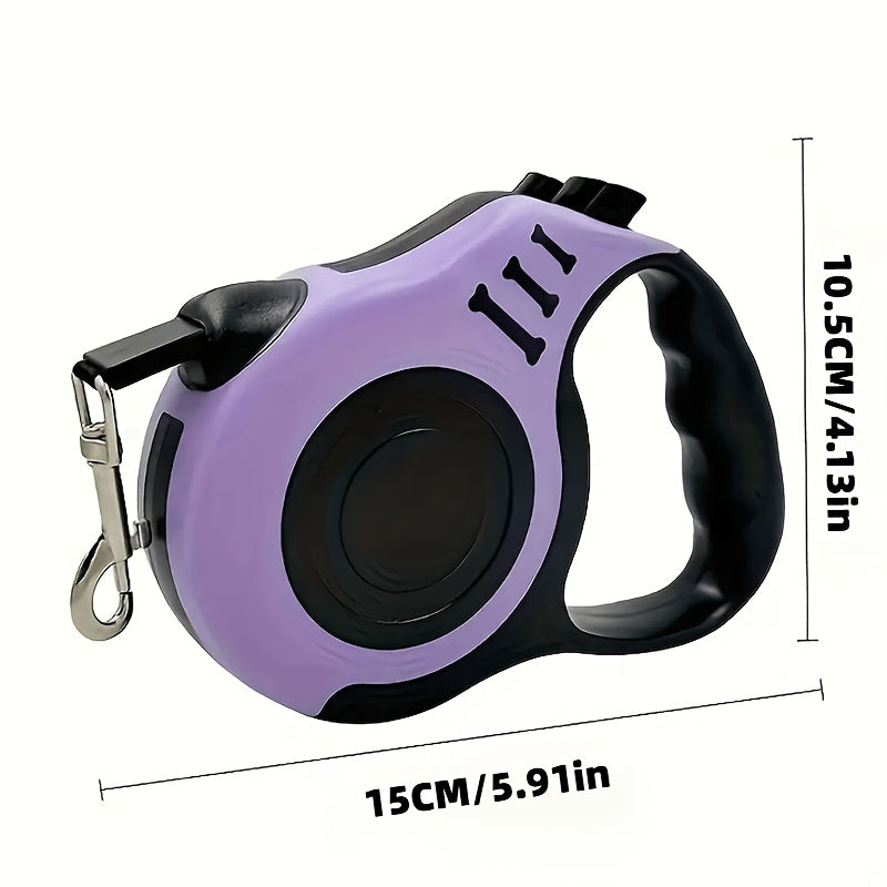 10ft Retractable Dog Leash with Ergonomic Handle, Nylon Walking Lead with Colorful Bone Design and 4 Bells for Small and Medium Dogs