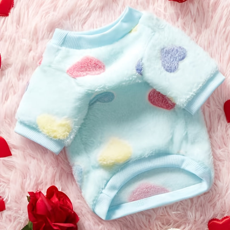 Dog Sweatshirt for Small Medium Dogs, Pink Heart Fleece Puppy Sweater Without Hood, Warm Soft Pet Clothes for Autumn Winter Cold Weather, Cute Valentine's Day Outfit for Chihuahua Poodle and Cats