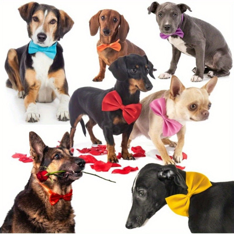 Pet Bow Tie Set 50 Pieces, Random Mixed Color Soft Fabric Dog and Cat Dress-Up Accessories for Grooming Finishes, Birthday Parties and Photo Sessions