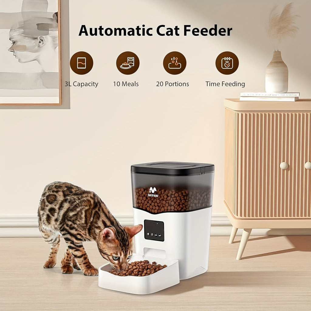 Automatic Cat Feeder with WiFi App Control, 3L Smart Dry Food Dispenser with Scheduled Meals, USB Power and Optional Camera for Cats and Dogs