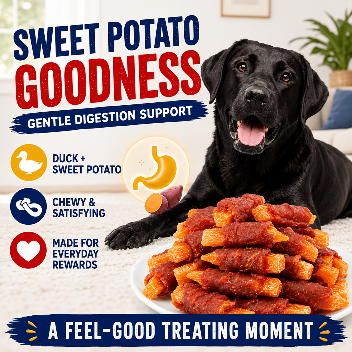 Duck Wrapped Sweet Potato Dog Treats, Chewy Snack Sticks in 220g or 450g Packs for Supervised Training Rewards and Everyday Dog Treat Time