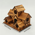 Rustic Outdoor Birdhouse in Dark Brown, Wooden Country Cottage Design with Multiple Entry Openings and Pitched Roofs for Garden and Yard Decor