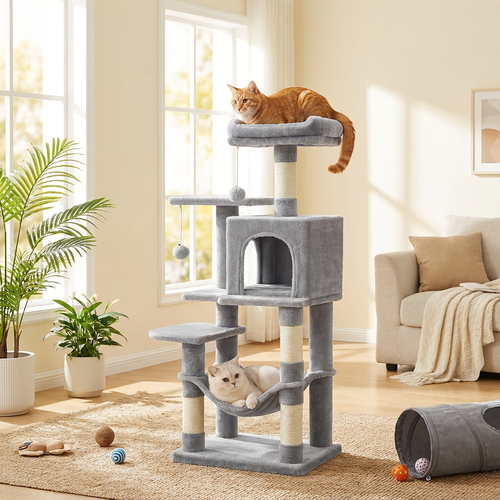 Multi-Level Cat Condo Tower with Cave and Plush Hammock, Sisal Scratching Features and Perches for Indoor Rest and Play, 44 66 or 79 Inch Options