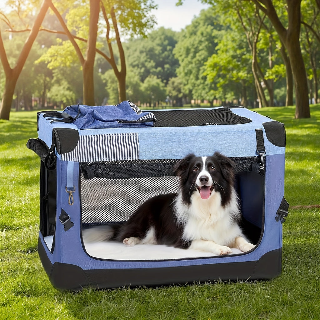 Soft Collapsible Dog Crate 26 or 30 Inch, Portable 3-Door Travel Pet Crate with Mesh Windows and Storage Bag for Indoor and Outdoor Use