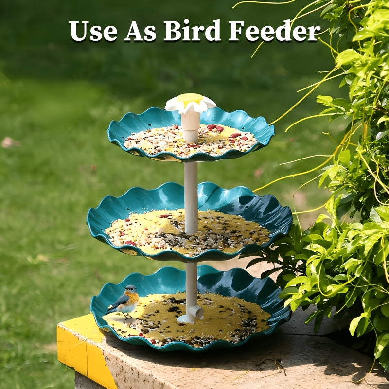 Solar Bird Bath Fountain 3.5W in Dark Green, Three-Layer Flowing Water Feature with Detachable Design for Outdoor Garden, Patio and Backyard Decoration