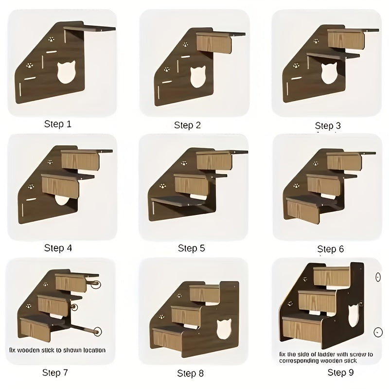 Wooden Pet Stairs with Paw Cutouts, 3-Tier Non-Slip Dog and Cat Steps for Suitable Bed and Sofa Heights, Indoor Furniture Access Ladder for Home Use