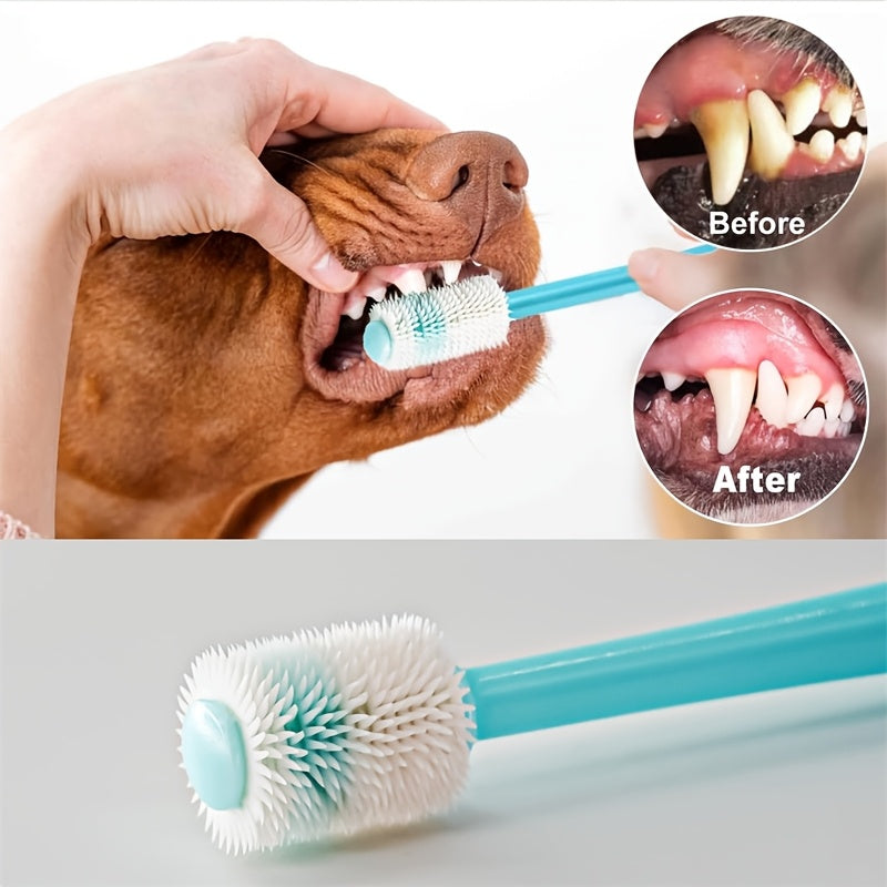 Dog Toothbrush Set, 3-Piece Silicone Pet Dental Care Kit with Finger Brush and Fine Bristle Brush, 360-Degree Design for Dogs and Cats