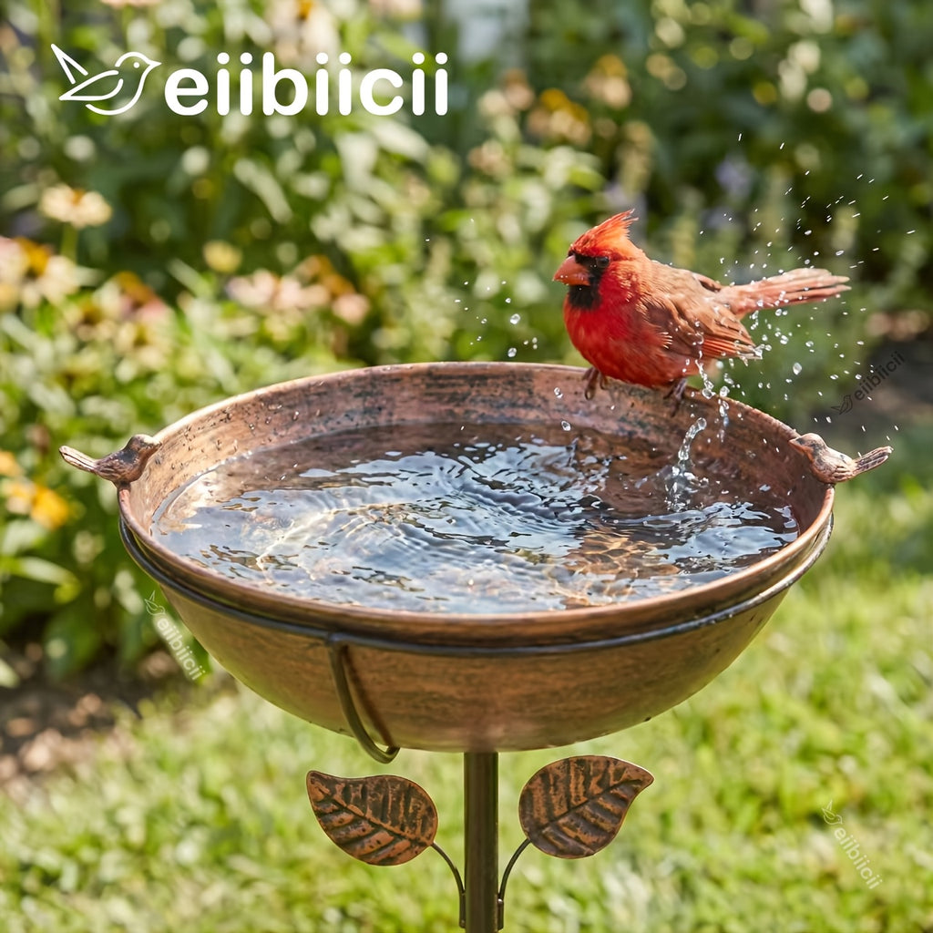 Outdoor Bird Bath with Removable Basin, 0.7 or 1.4 Gallon Garden Birdbath with Ground Stake, Decorative Bird Accents and Optional Solar Sprayer