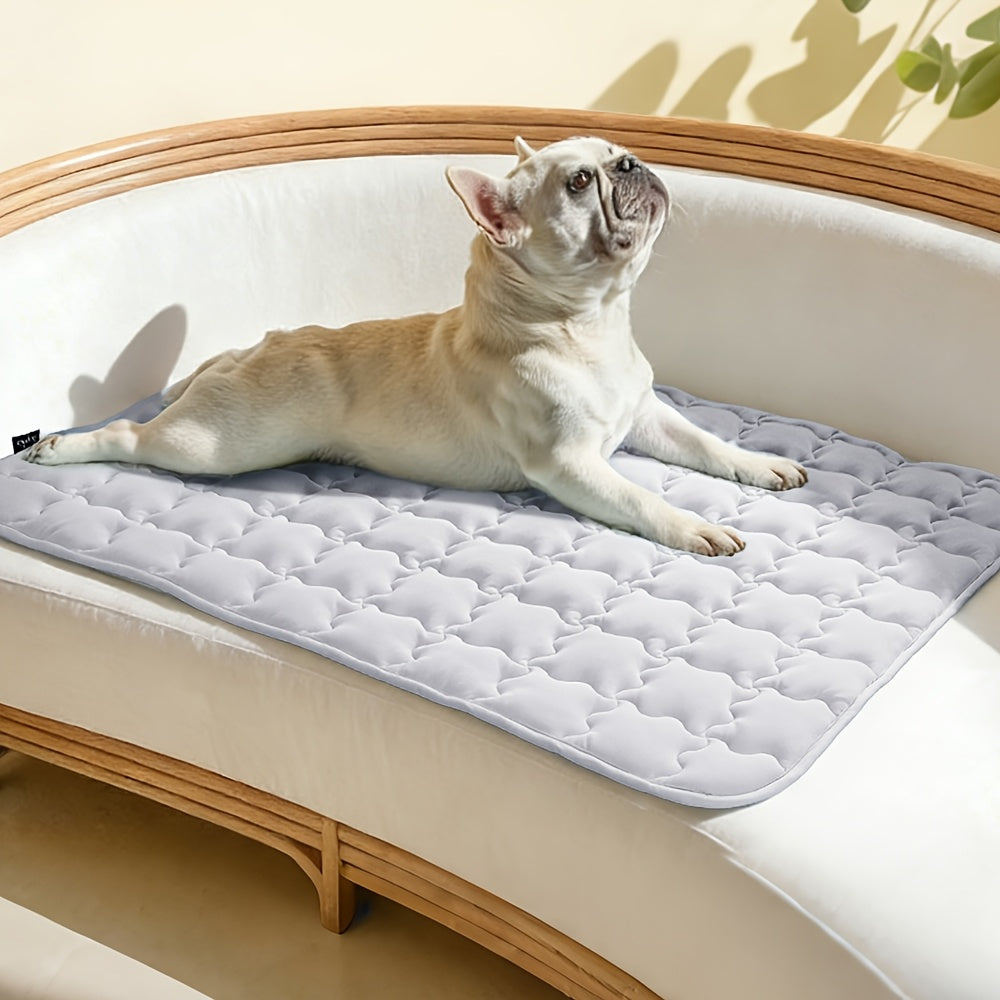 Pet Cooling Mat with Towel for Dogs and Cats, Washable Non-Slip Summer Resting Pad in Light Blue or Light Grey, 20 x 30 to 40 x 60 Inch Options