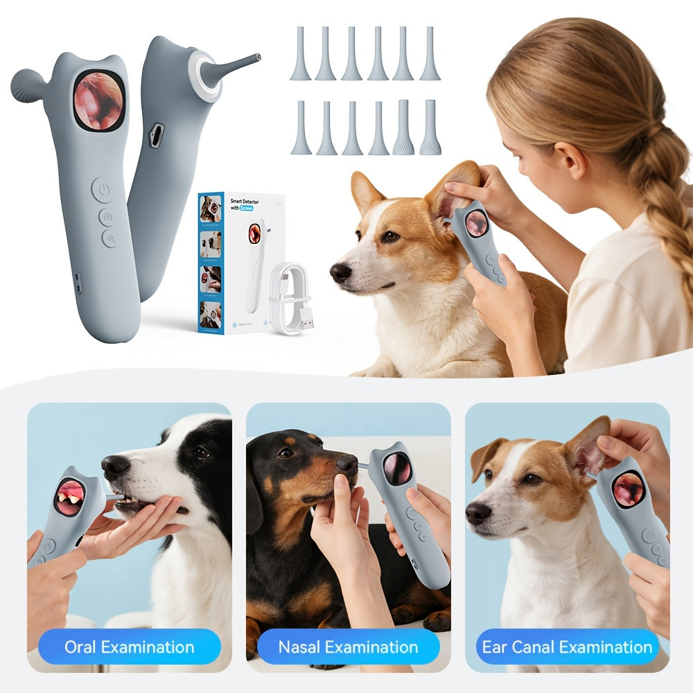 Pet Ear Inspection Camera for Dogs and Cats, 1080P HD with 4X Zoom, USB Rechargeable 4-in-1 Viewer and 12 Extra Inspection Tips for Home Care