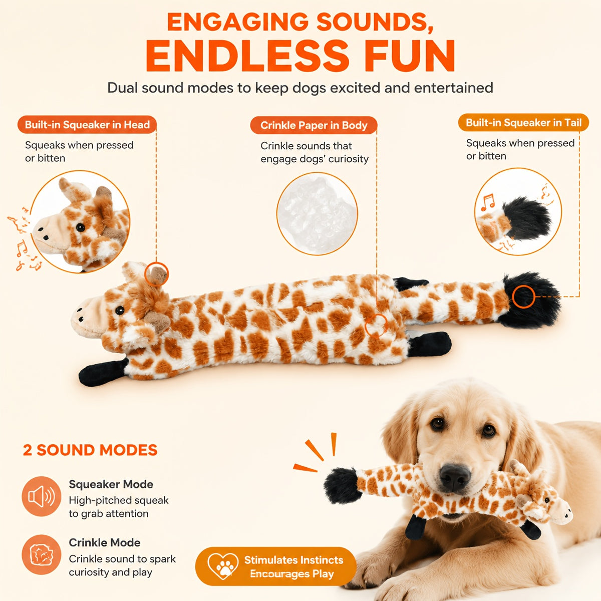 Squeaky Crinkle Dog Toys, No-Stuffing Plush Animal Toys in Brown Squirrel Single or 5-Pack Options for Supervised Puppy Fetch and Indoor Play
