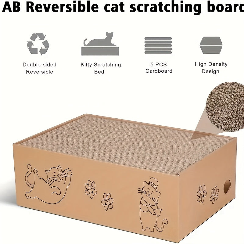Cardboard Cat Scratcher Bed Combo, Five-Layer Corrugated Scratching Board with Replaceable Design for Indoor Cats and Kittens, 5-Piece Set Options