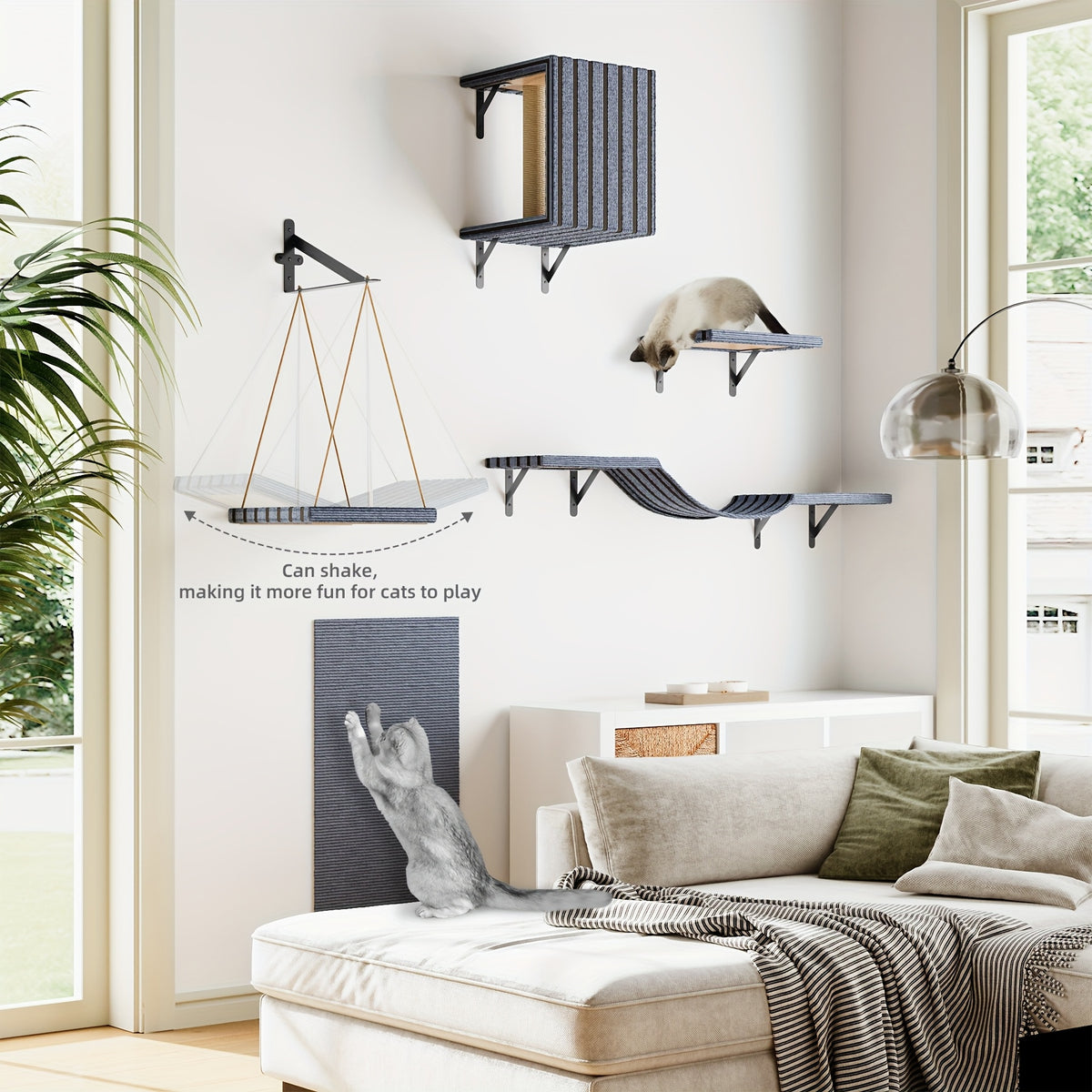 Wall Mounted Cat Climber Set, 5-Piece Indoor Cat Wall Furniture for Elevated Exploring, Climbing, Lounging and Space-Saving Home Layouts