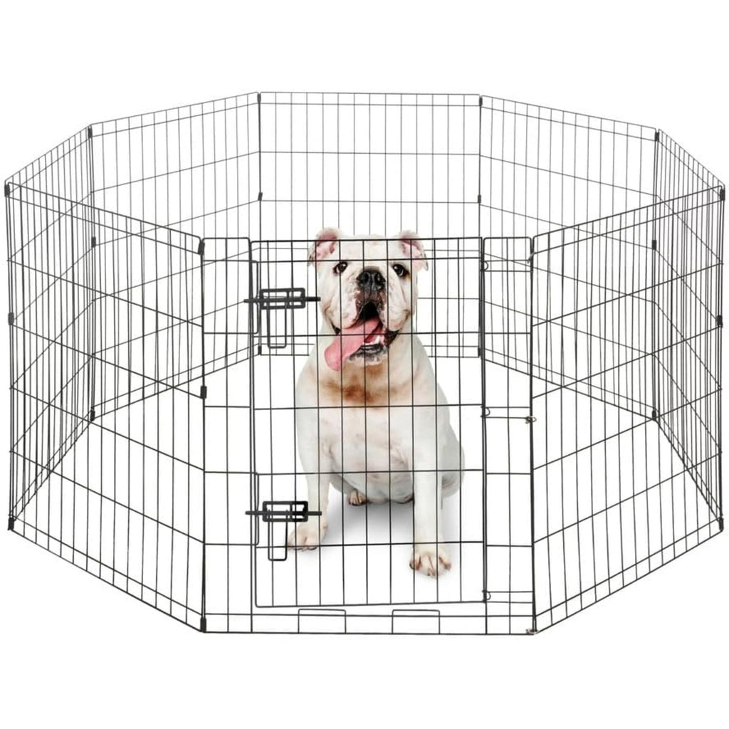 Dog Playpen with Gate and 8 Foldable Metal Panels, Portable Indoor Outdoor Exercise Fence for Small Dogs, 24 Inch and 36 Inch Size Options