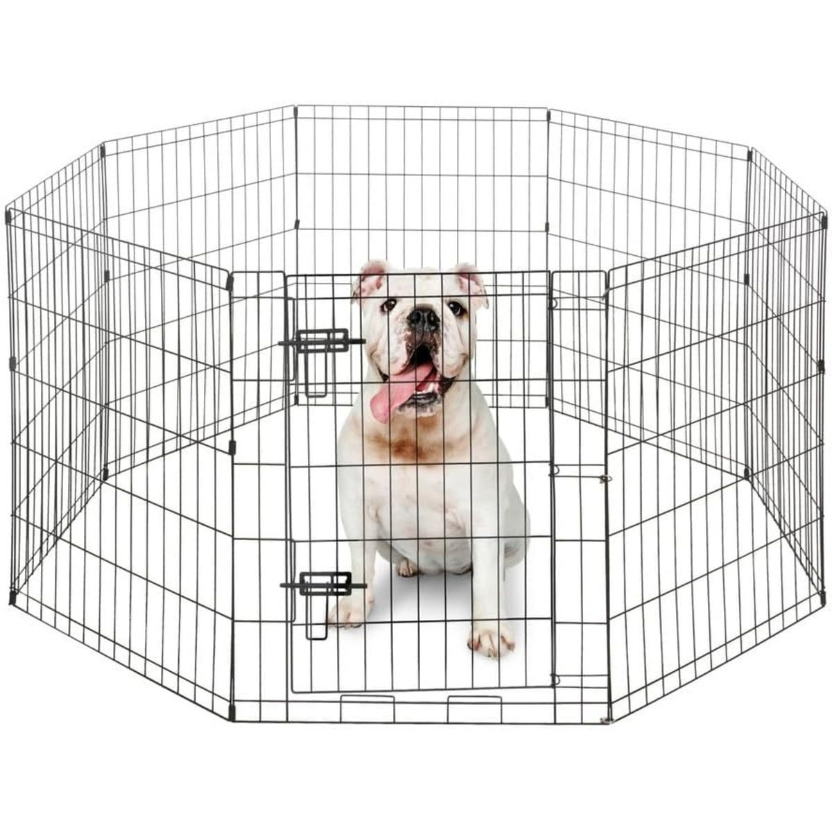 Dog Playpen with Gate and 8 Foldable Metal Panels, Portable Indoor Outdoor Exercise Fence for Small Dogs, 24 Inch and 36 Inch Size Options