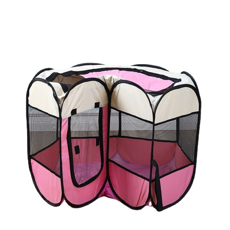 Mesh Pet Playpen for Cats and Puppies, Small 29 x 29 x 17 Inch Octagonal Enclosure with Paw Print Panels and Mesh Door, Seven Color Options