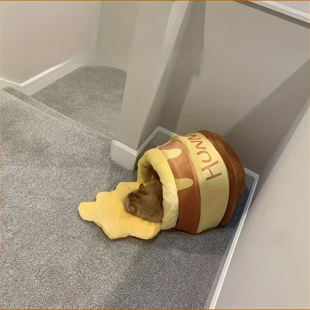 Honey Jar Cat Bed with Thick Inner Cushion, Soft Warm Indoor Cat Nest for Fall and Winter, Detachable Washable Cozy Sleeping Retreat