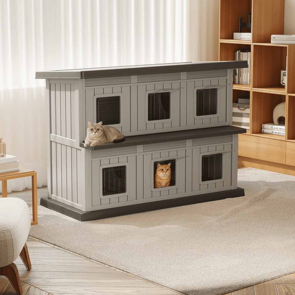 Feral Cat Shelter with Double-Layer Design, Black Indoor Outdoor Cat House for Stray Cats and Multi-Pet Resting Spaces, Sturdy Construction