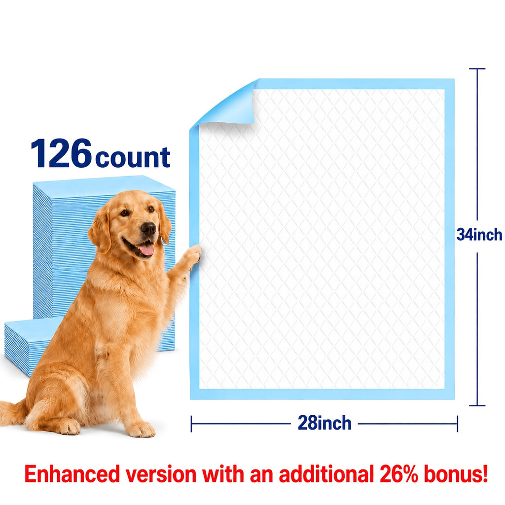 Dog Pee Pads 34 x 28 Inch, Disposable Absorbent Puppy Potty Training Pads with Leak Protection and Odor Control, 100 or 126 Count Options
