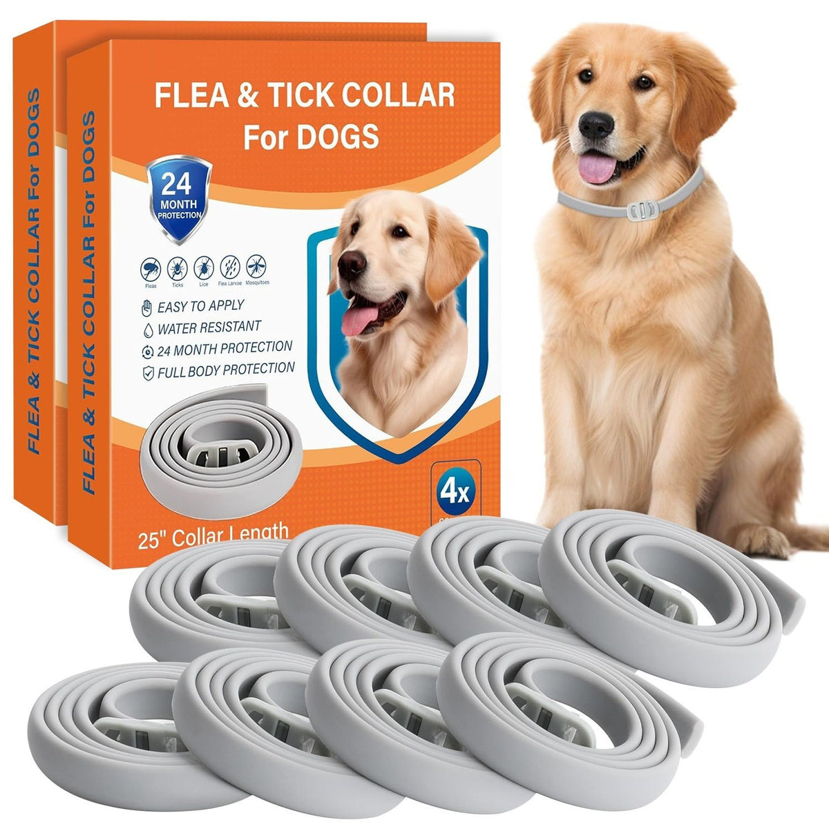 Flea and Tick Collars for Dogs, Grey Adjustable Collar Multipack in 4 or 8 Pieces, Cut-to-Fit Strap Design for Label-Directed Pet Care