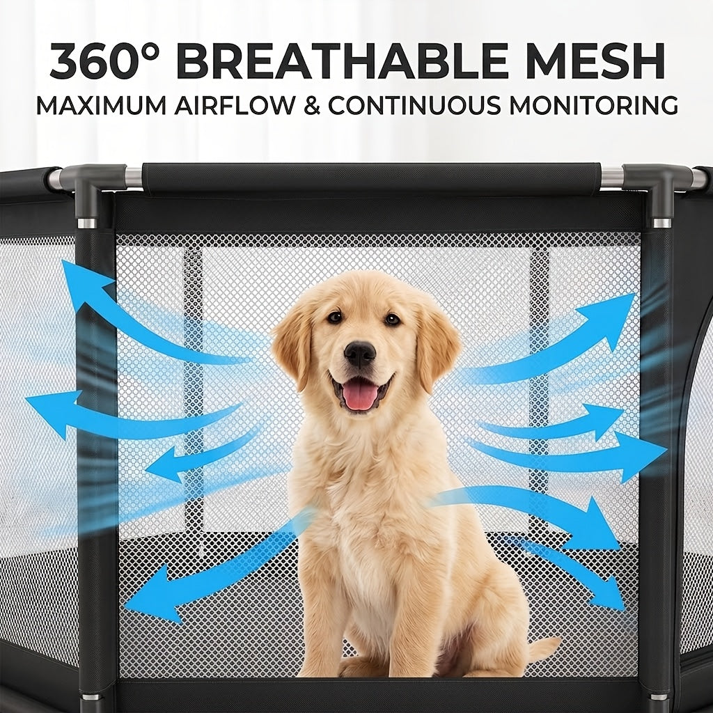 Fabric Dog Playpen with Door, Easy-Assembly Pet Enclosure in Gray or Black for Supervised Puppy Play, Daily Rest and Home Training Routines