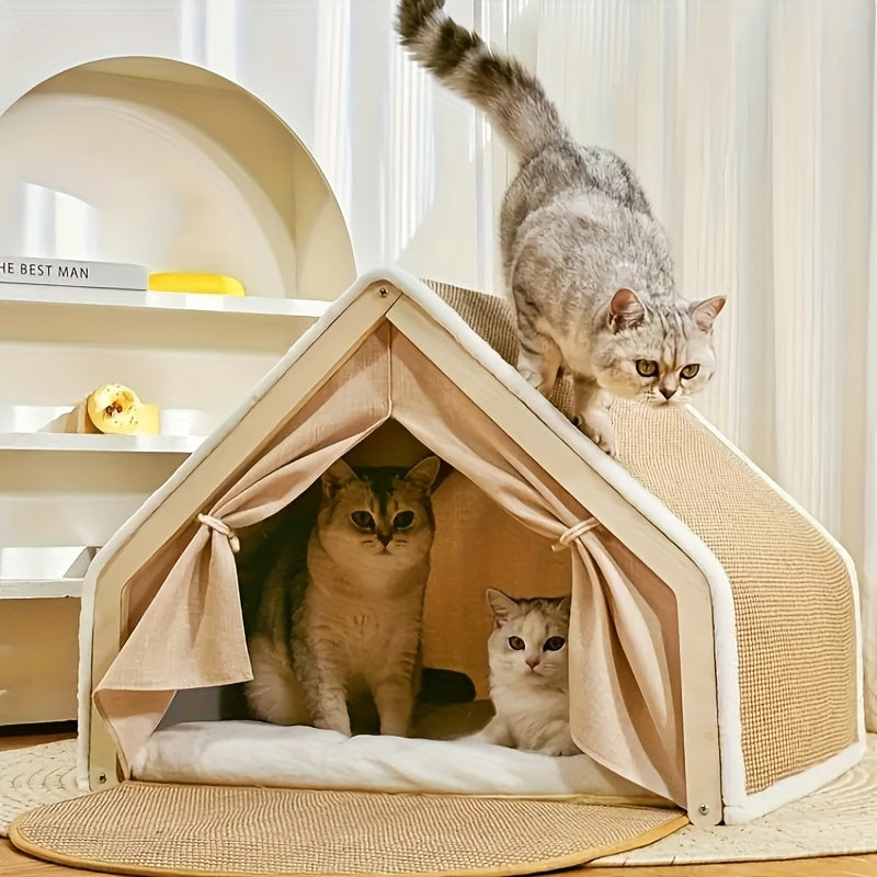 Shell Cat House with Scratching Pad, Semi-Enclosed Sisal Cat Tent for Small and Medium Indoor Cats, XL Listed Hideaway for Living Room or Bedroom