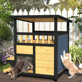 Two-Story Wooden Cat House in Yellow and Black, Indoor Pet Shelter and Apartment for Everyday Rest, Listed for Small and Medium Pets