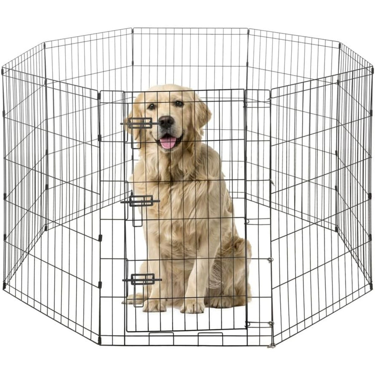 Dog Playpen with Gate and 8 Foldable Metal Panels, Portable Indoor Outdoor Exercise Fence for Small Dogs, 24 Inch and 36 Inch Size Options