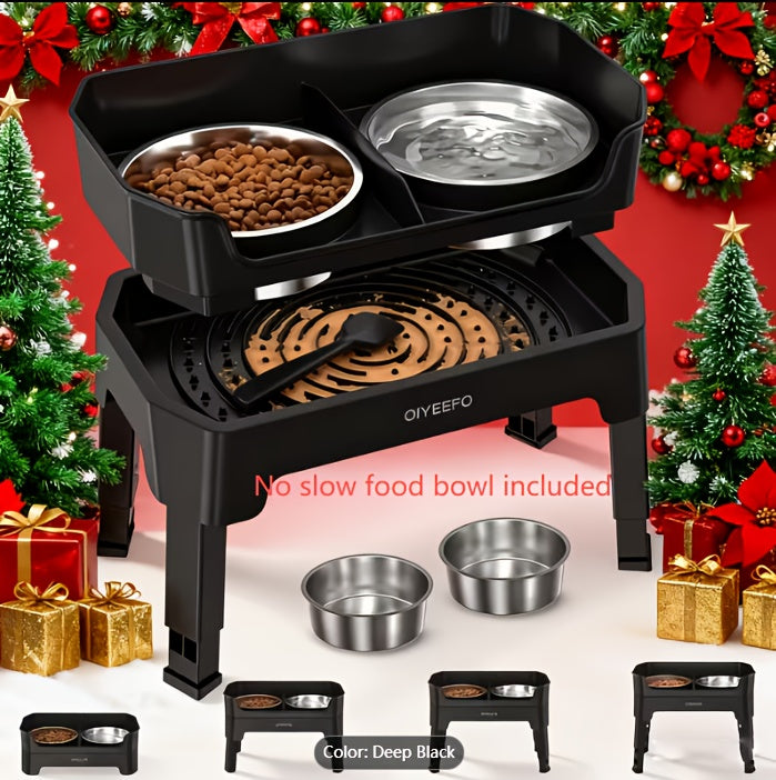Splash Guard Elevated Dog Bowls with Four Adjustable Heights, Two 53oz Stainless Steel Bowls and Non-Slip Feet for Everyday Food and Water