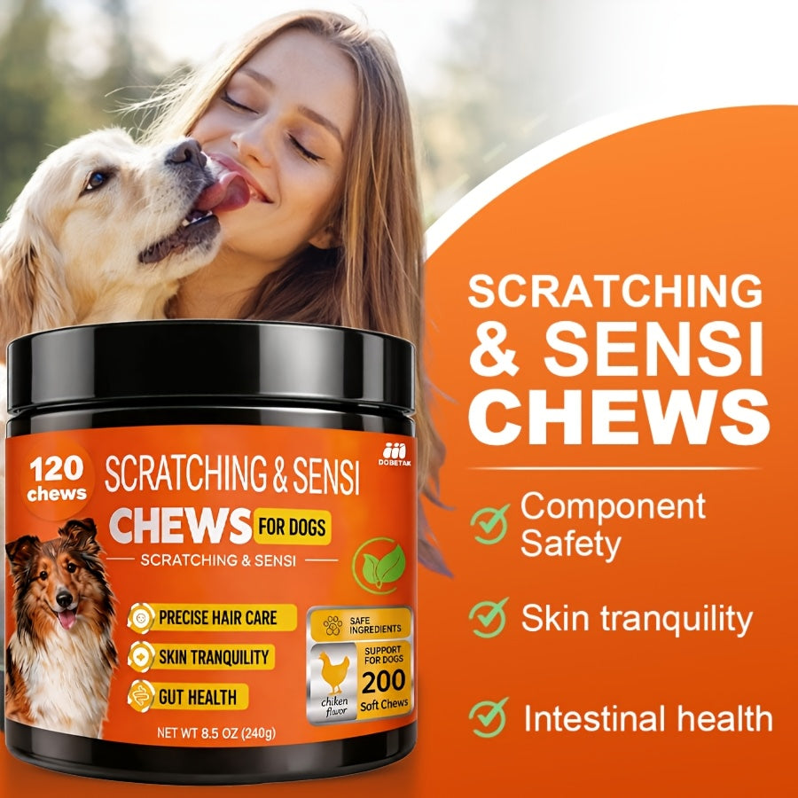 Chicken Flavor Dog Supplement Chews, 120 Count with Listed Probiotics and Omega for Owner-Managed Canine Skin and Coat Care Routines