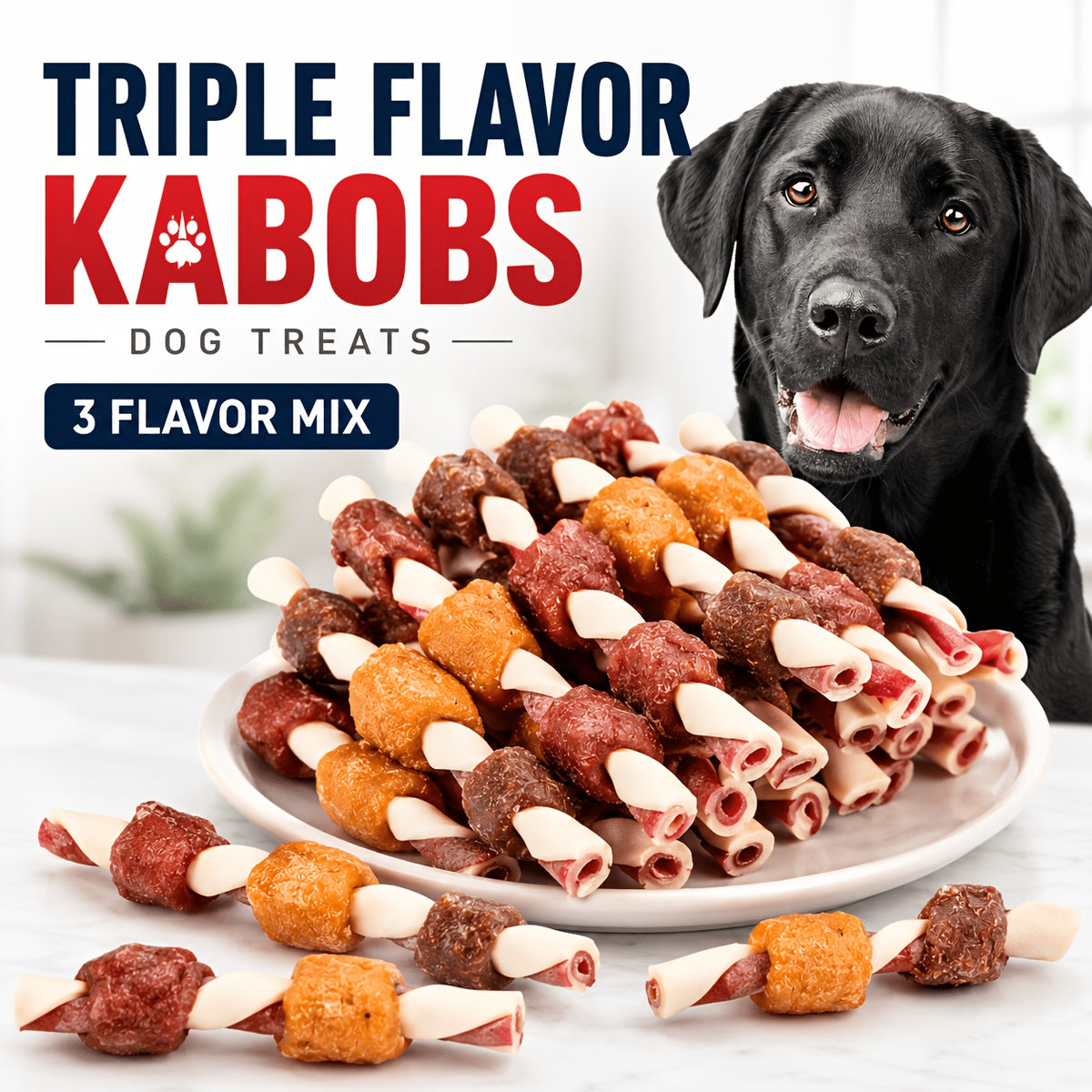 Dog Kabob Treats Triple Flavor Skewers, Mixed Meat Chew Snacks with Combination Pack Options for Supervised Rewards and Daily Treat Time