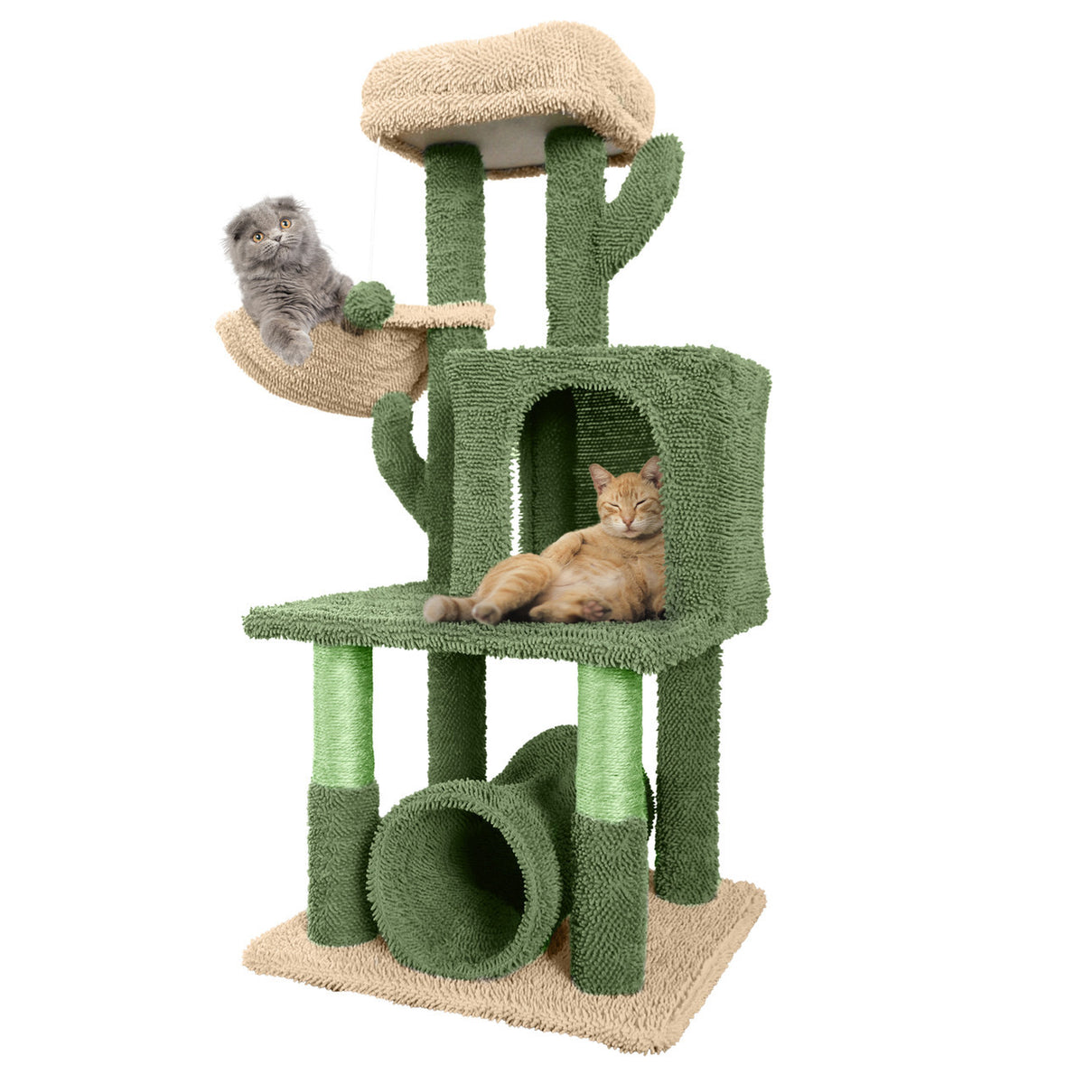 Cactus Cat Tower with Widened Perch and Scratching Posts, Multi-Level Indoor Cat Furniture in 37, 40, 58 or 70 Inch Size Options for Play and Rest