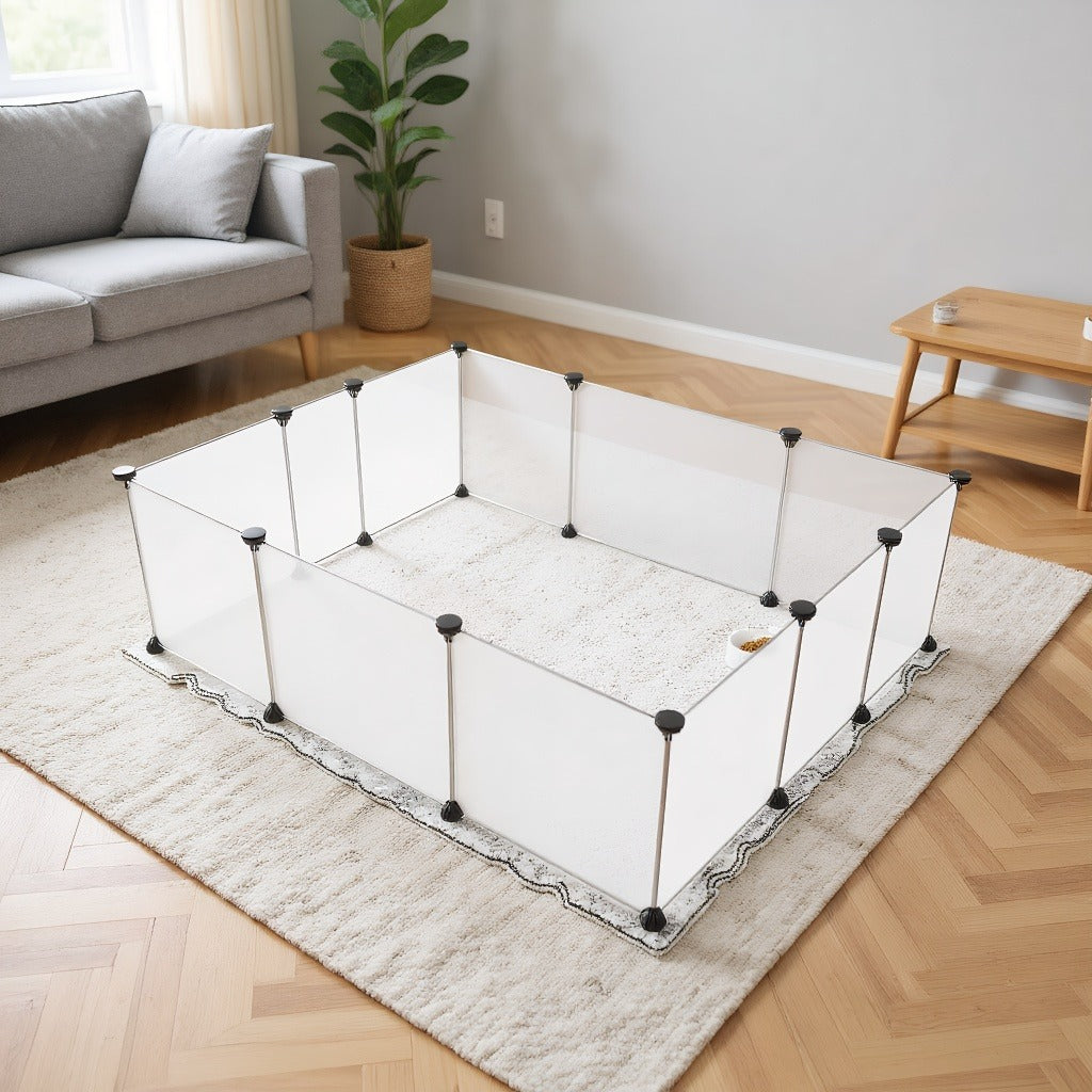 Small Pet Playpen 12 Panel Set, Portable Plastic Small Animal Enclosure with 14 Inch Panels, ABS Connectors and Wooden Hammer for Supervised Play