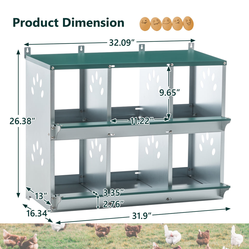Galvanized Steel Chicken Nesting Box with Ventilation Holes, Green Model 0206 Hen Nest with Removable Divider and Nest Pad for Backyard Coops
