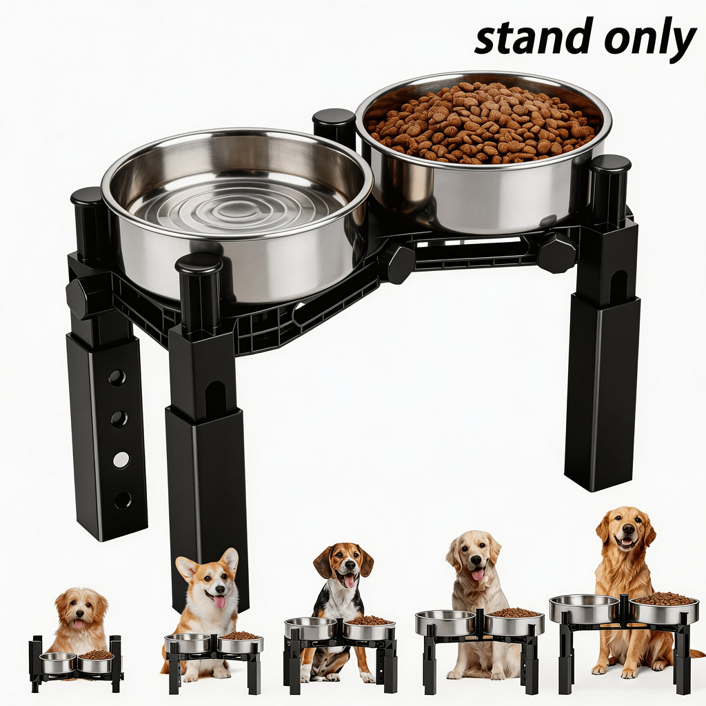 Dog Bowl Stand with 2.64 to 8.86 Inch Adjustable Height, Elevated Double-Bowl Holder for Large Breed Feeding Setups, Bowls Not Included