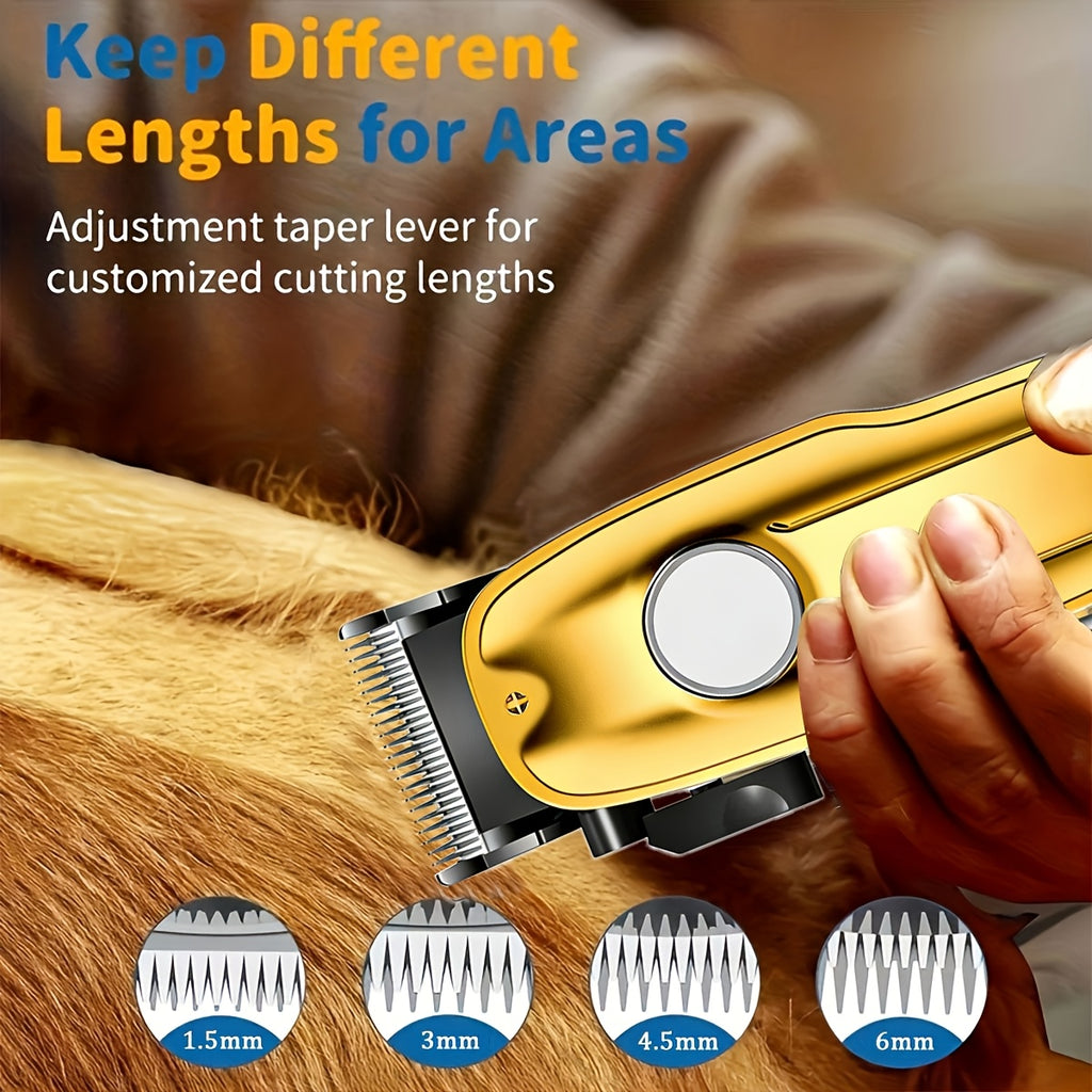 Dog Clippers for Grooming Professional Kit, Low-Noise Rechargeable Pet Hair Trimmer with 4 Guide Combs, Taper Lever, USB Charging and LED Display for Dogs and Cats