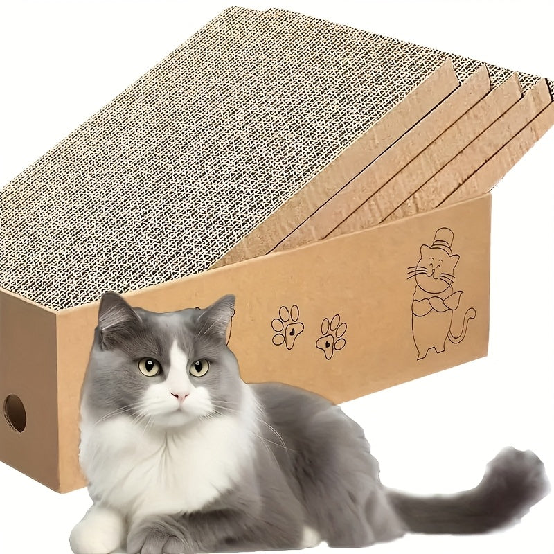 Cardboard Cat Scratcher Bed Combo, Five-Layer Corrugated Scratching Board with Replaceable Design for Indoor Cats and Kittens, 5-Piece Set Options