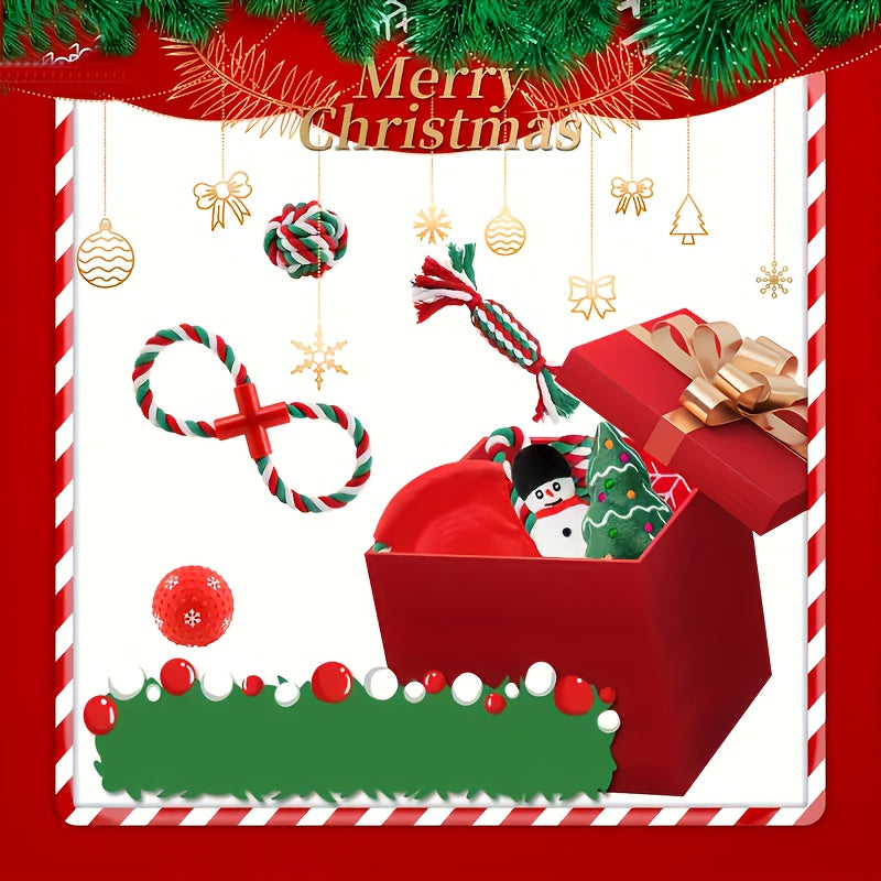 Christmas Dog Toy Assortment, Random 3, 5, 8 or 12 Piece Puppy Chew and Squeaky Toy Mix for Small to Medium Dogs, Holiday Gifts and Supervised Play