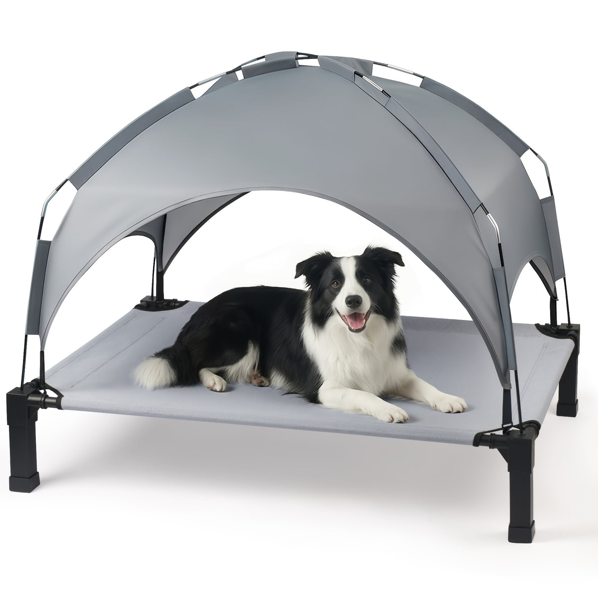 Dog Cot with Canopy, Elevated Outdoor Dog Bed with Removable Shade and Adjustable Non-Slip Feet for Large Dogs, Camping and Indoor Rest